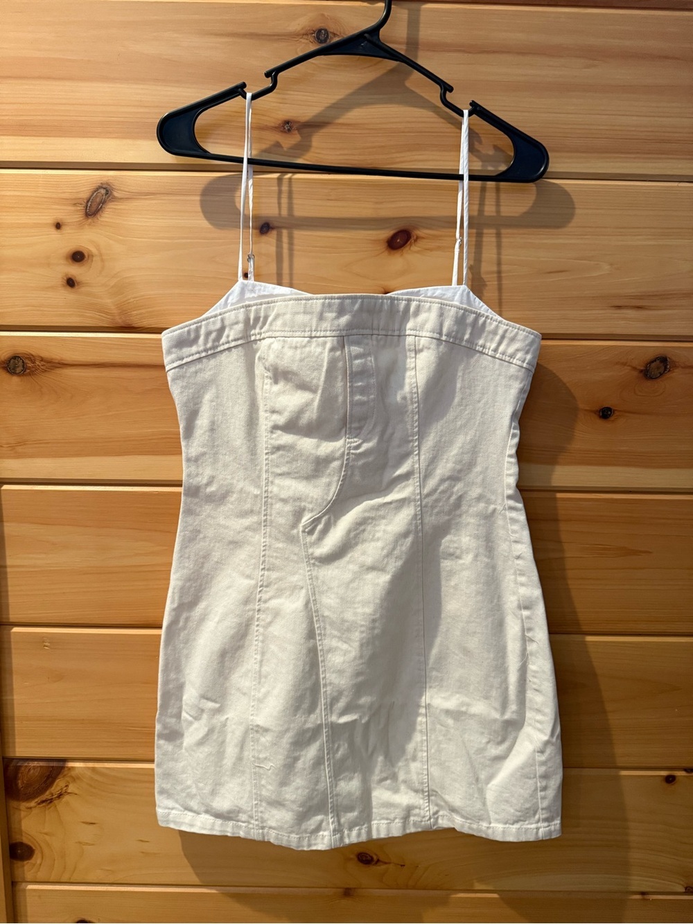 Zara Contrast Strap 100% Cotton Mini Dress Cream White Size Large